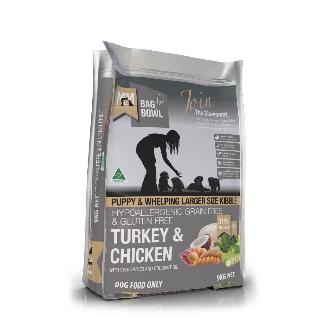 Meals for Mutts Grain & Gluten Free Turkey & Chicken Larger Kibble Puppy Food - RSPCA VIC