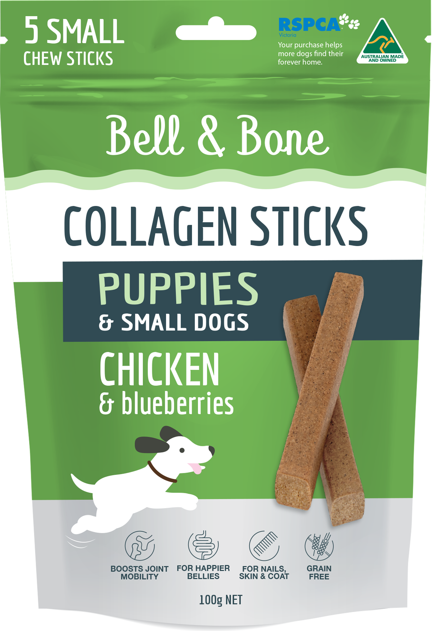 Bell & Bone Collagen Dental Stick for Puppies - Chicken & Blueberry - RSPCA VIC